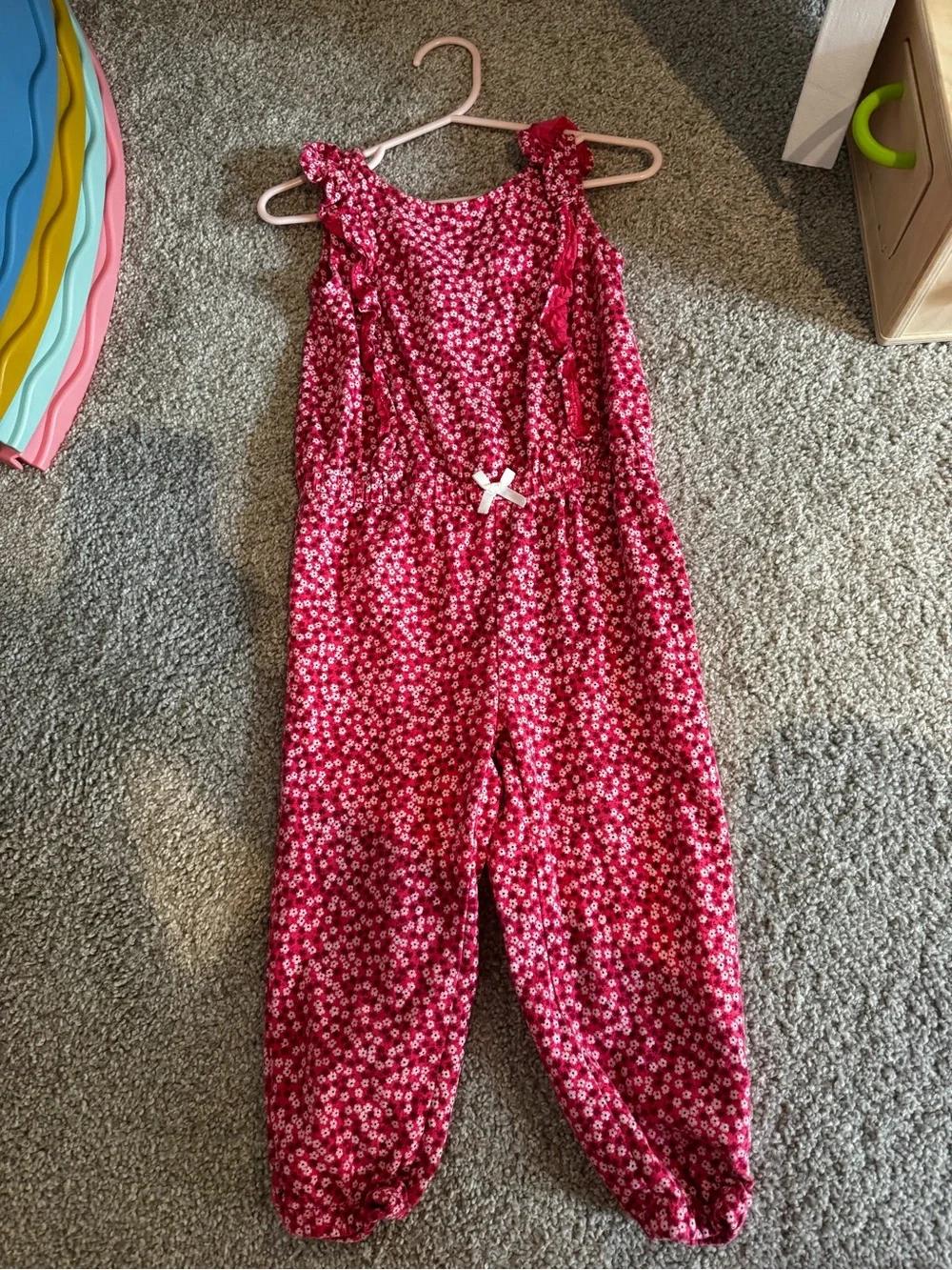 Carter's Pink Floral Girls Jumpsuit with Waist Bow